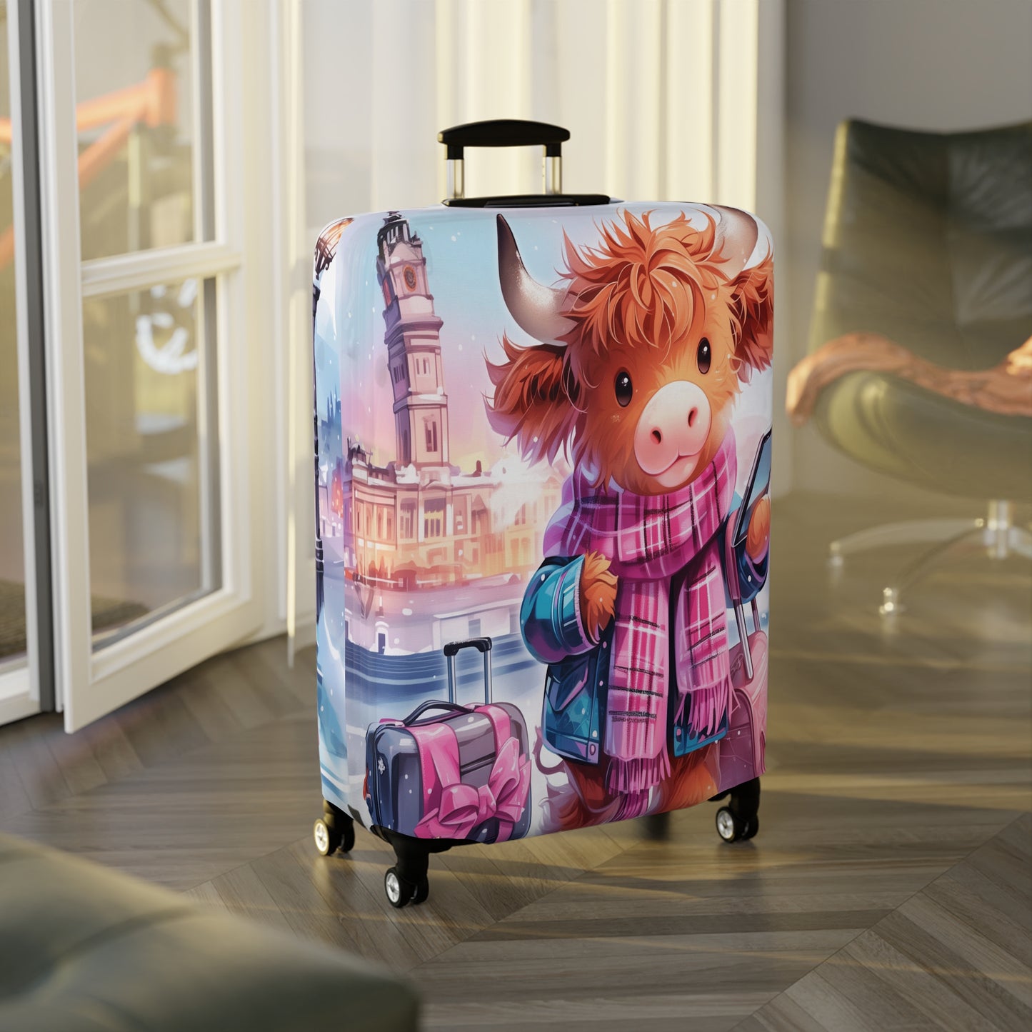 Luggage Cover, Travelling Highland Cow, awd-3024