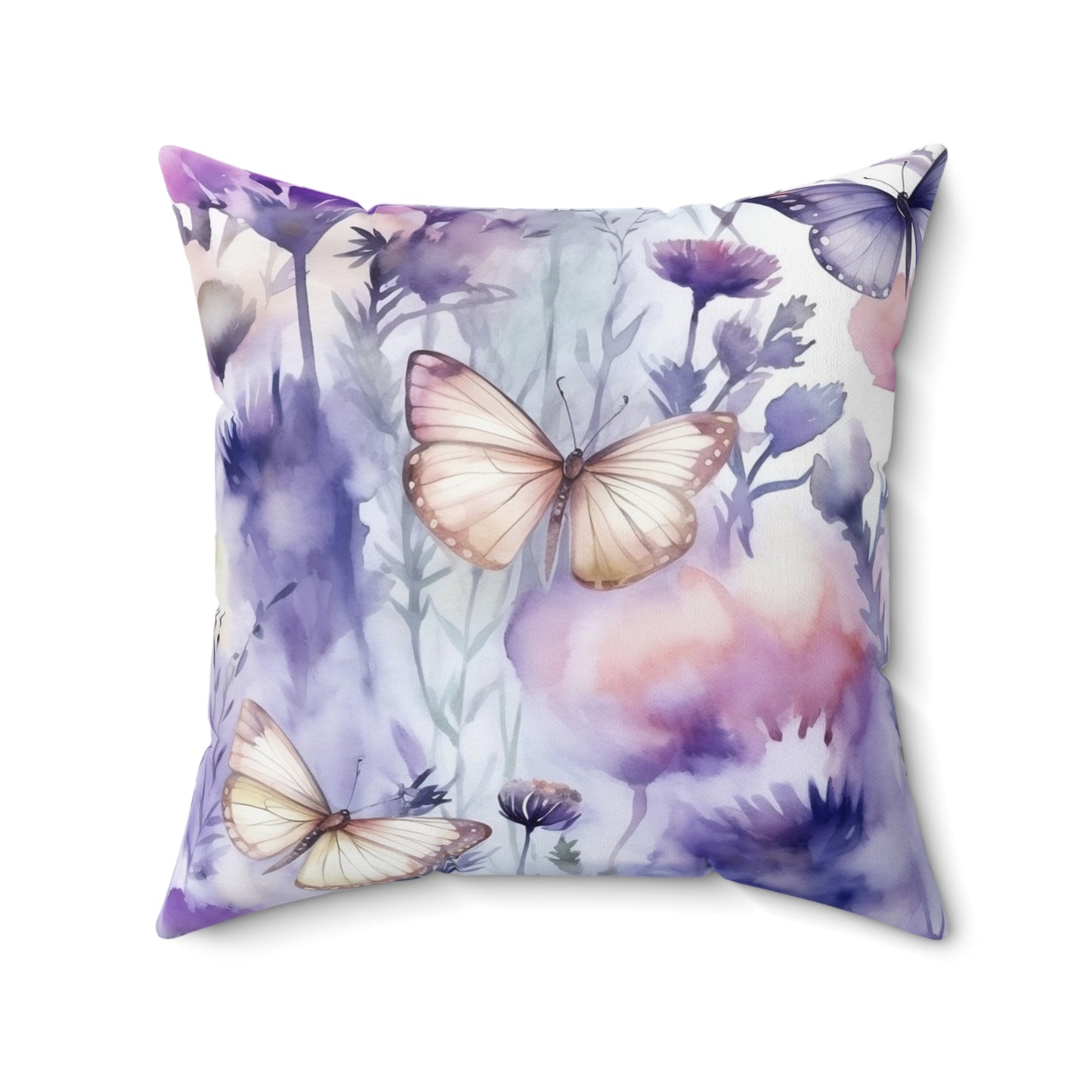 Spun Polyester Square Pillow, Butterfly Floral Cushion