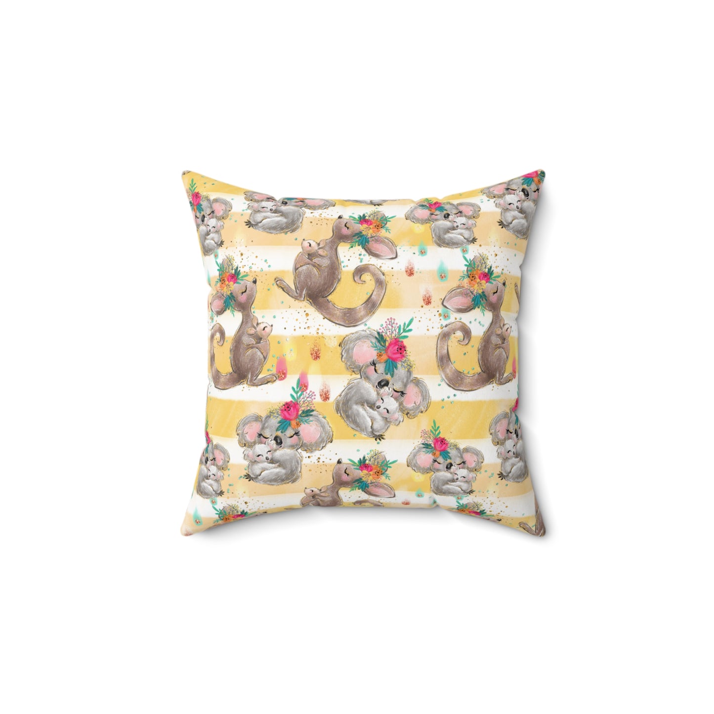 Spun Polyester Square Pillow, Australian Animal Floral Cushion