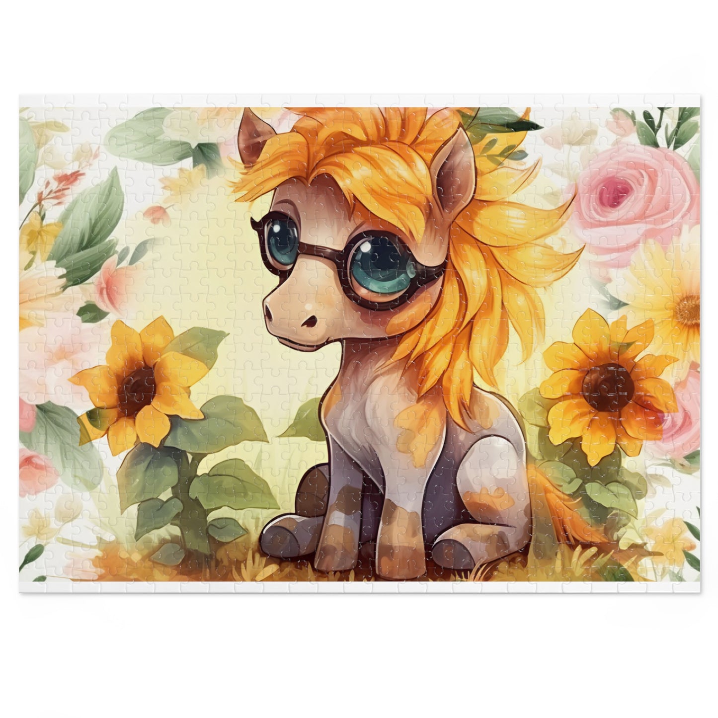 Puzzle, Donkey, Sunflowers, Personalised/Non-Personalised (30, 110, 252, 500,1000-Piece) awd-656