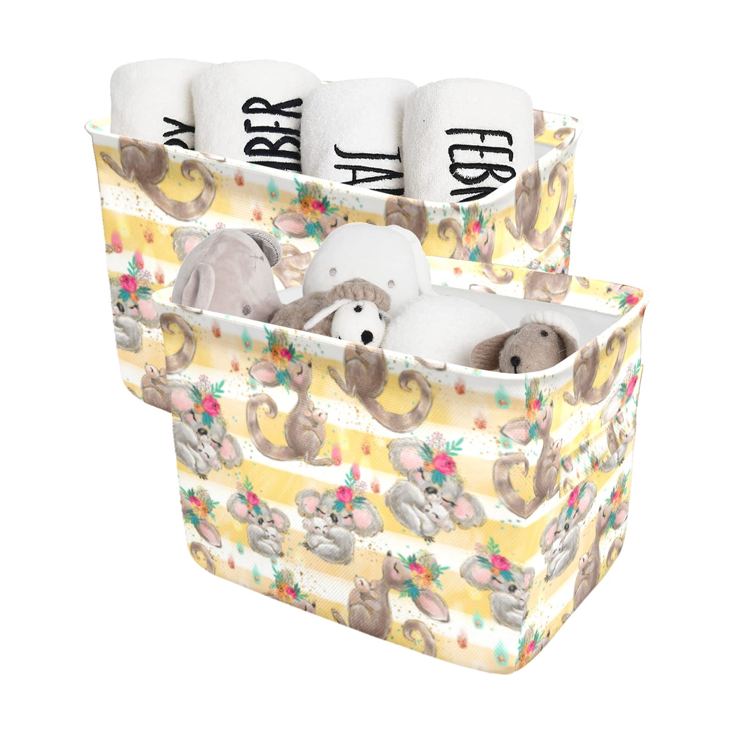 Australian Animals Koala, Kangaroo Candy Strip Fabric Storage Basket