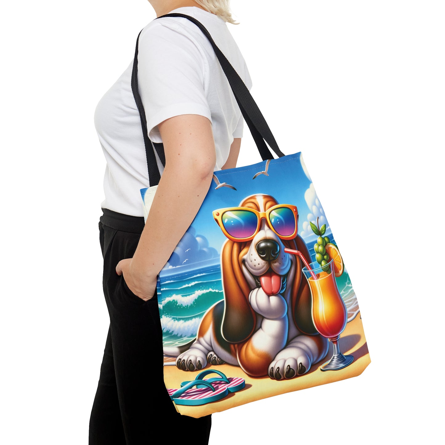 Tote Bag, Dog on Beach, Basset hound, Tote bag, awd-1110