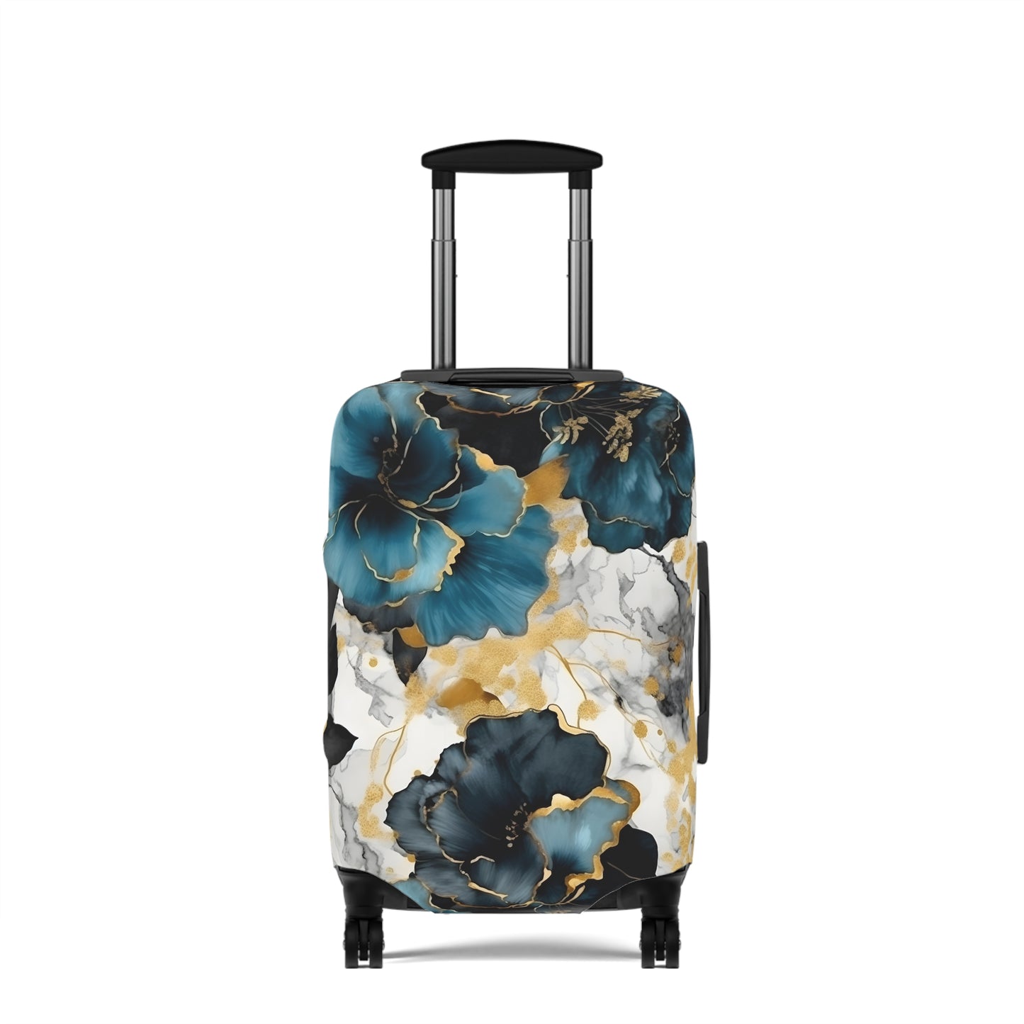 Luggage Cover, Alcohol Ink Black, Blue and Gold Floral