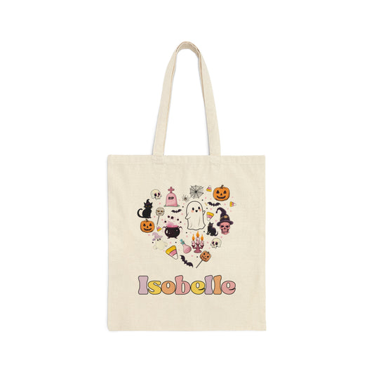 Cotton Canvas Tote Bag, Personalized Trick or Treat Bag, Personalised Halloween Bag, Halloween Tote, Kids Halloween Bag, Trick-or-Treat Bag