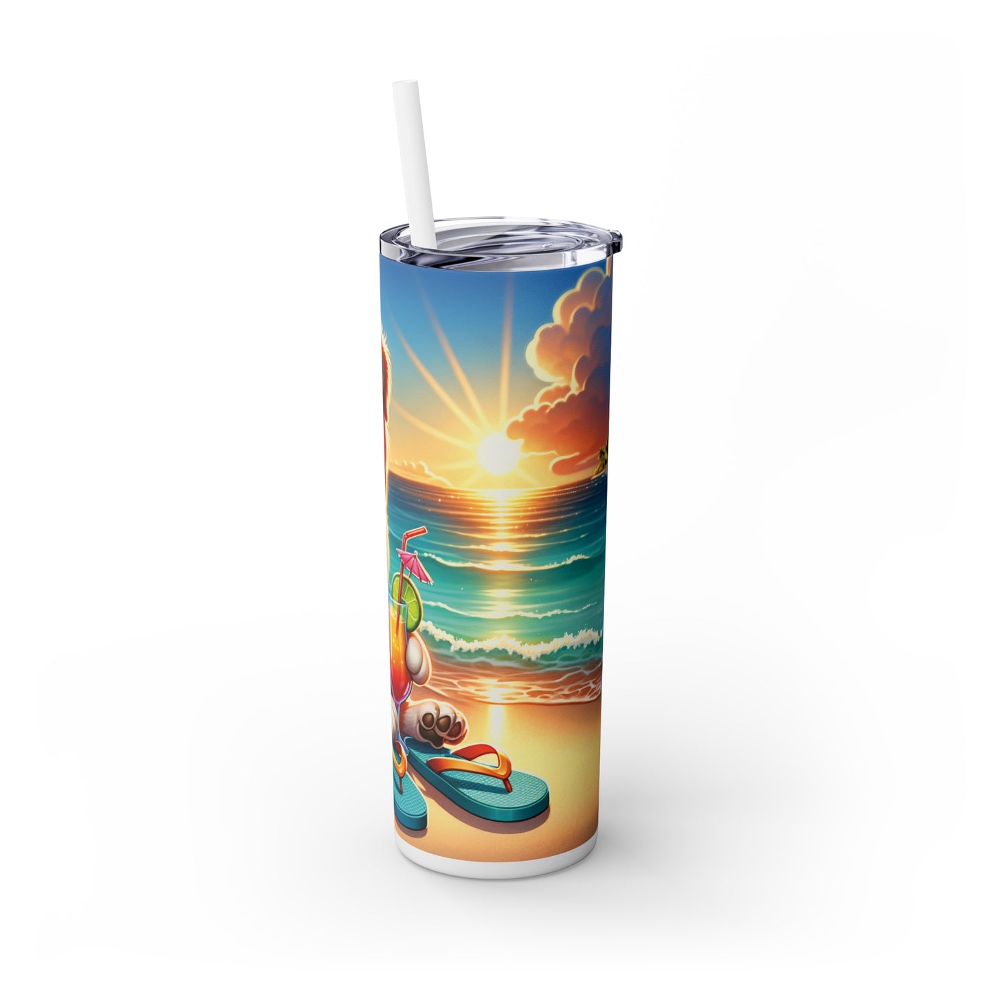 Skinny Tumbler with Straw, 20oz, Dog on Beach, Australian Shepherd, awd-1113