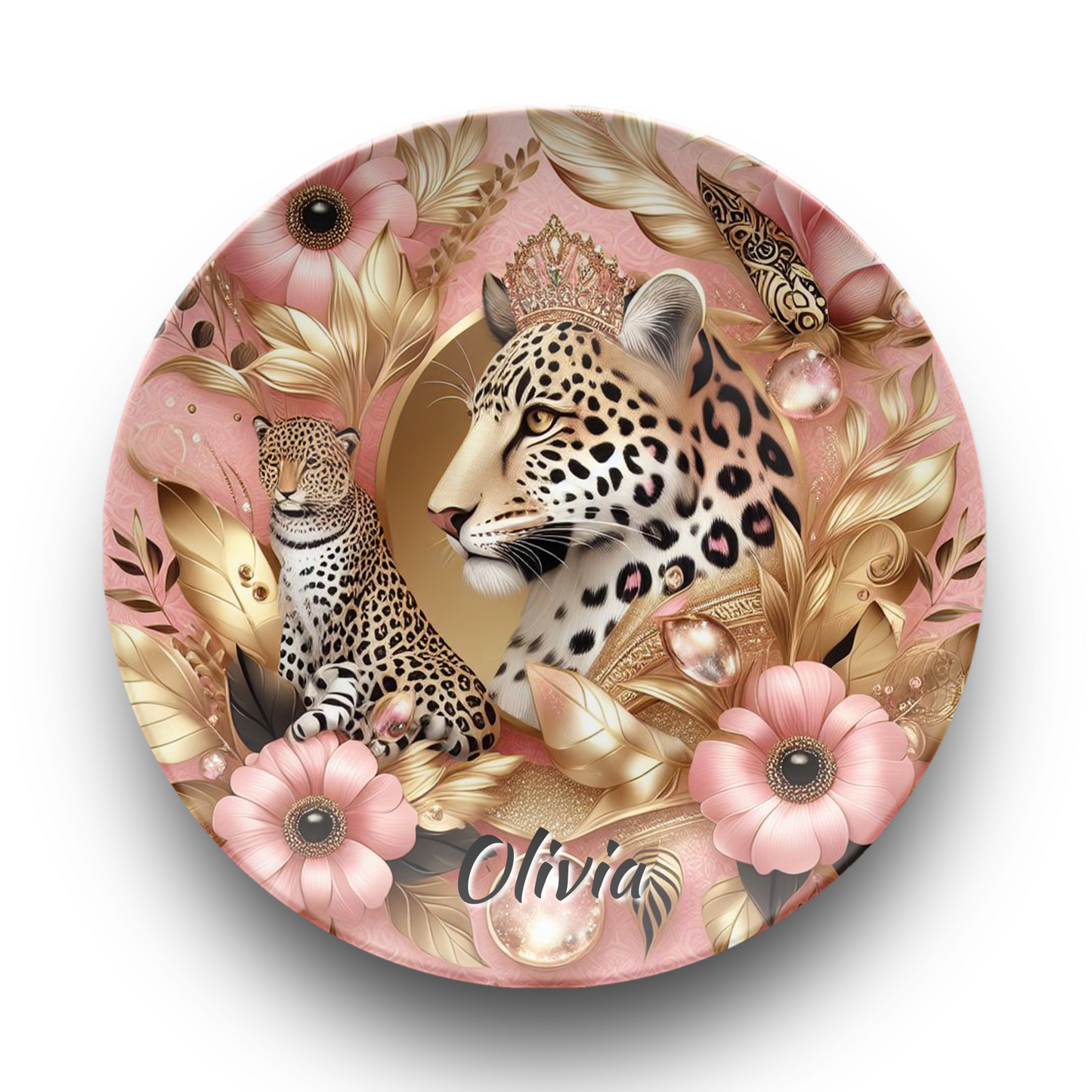 Personalised Pink and Gold Leopard Print Plate/Platter