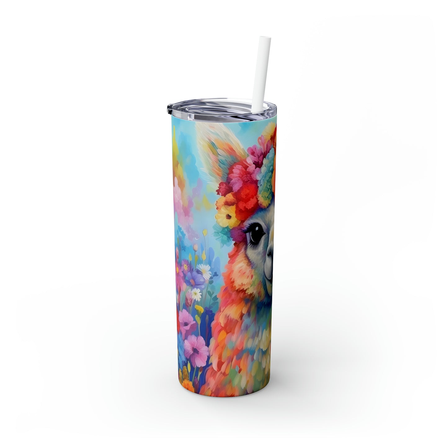 Skinny Tumbler with Straw, 20oz, Llama