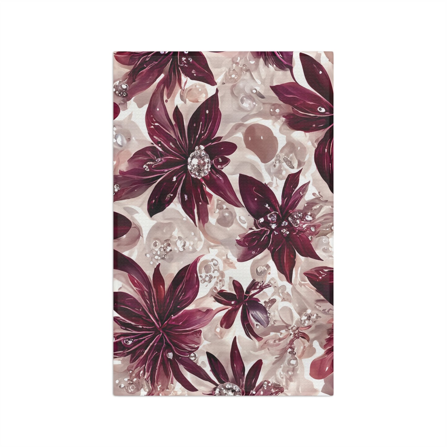 Microfiber Tea Towel, Burgandy Floral