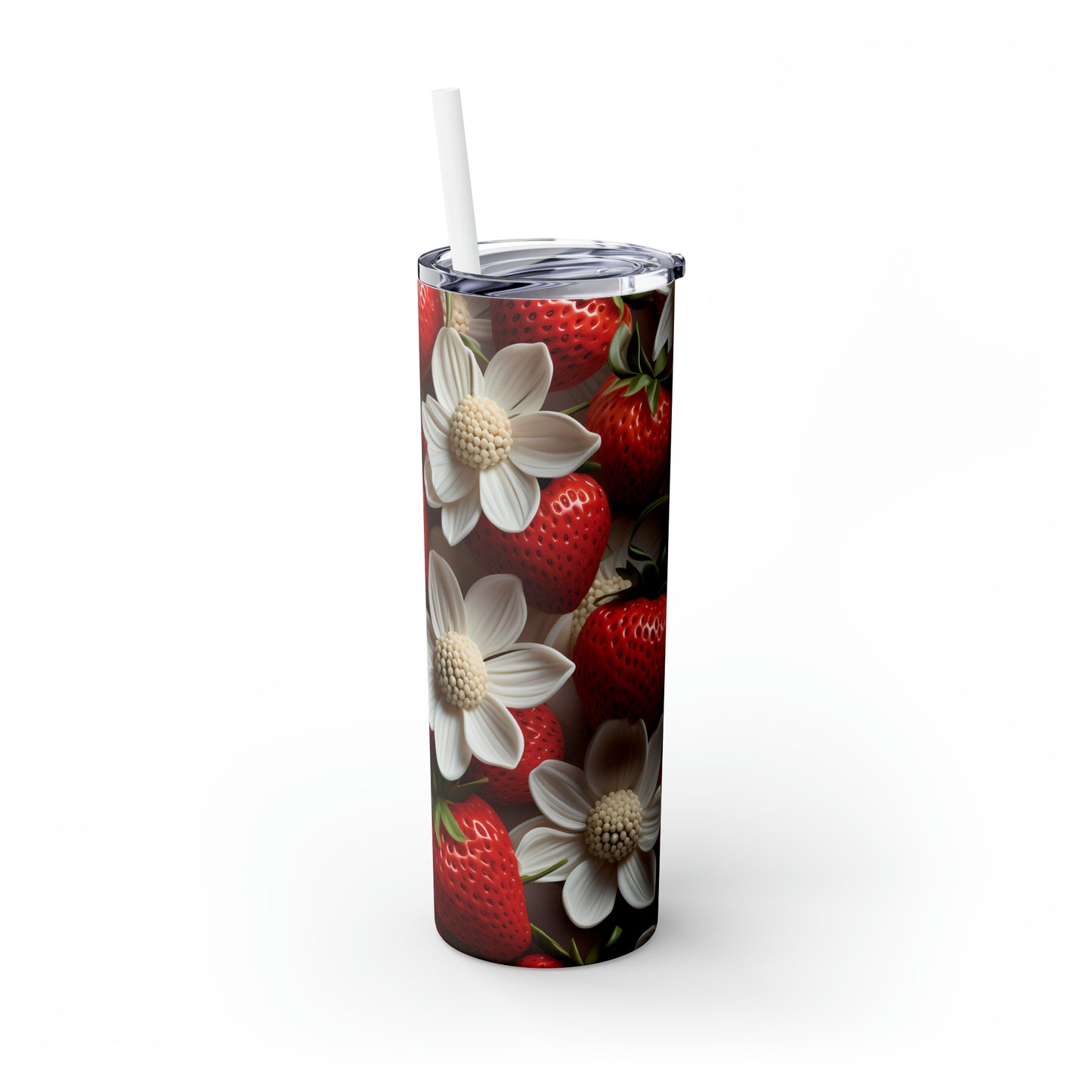 Skinny Tumbler with Straw, 20oz, Strawberries