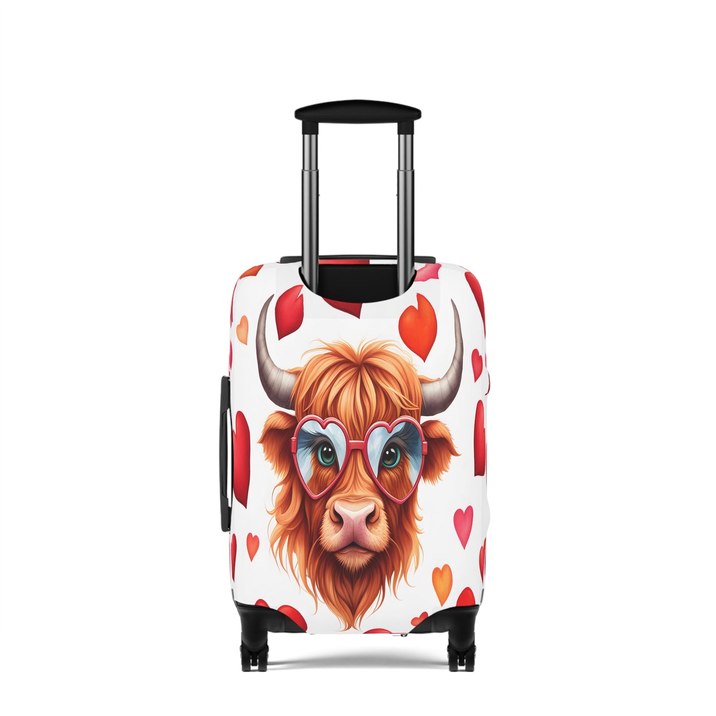 Luggage Cover, Highland Cow, Hearts, awd-239