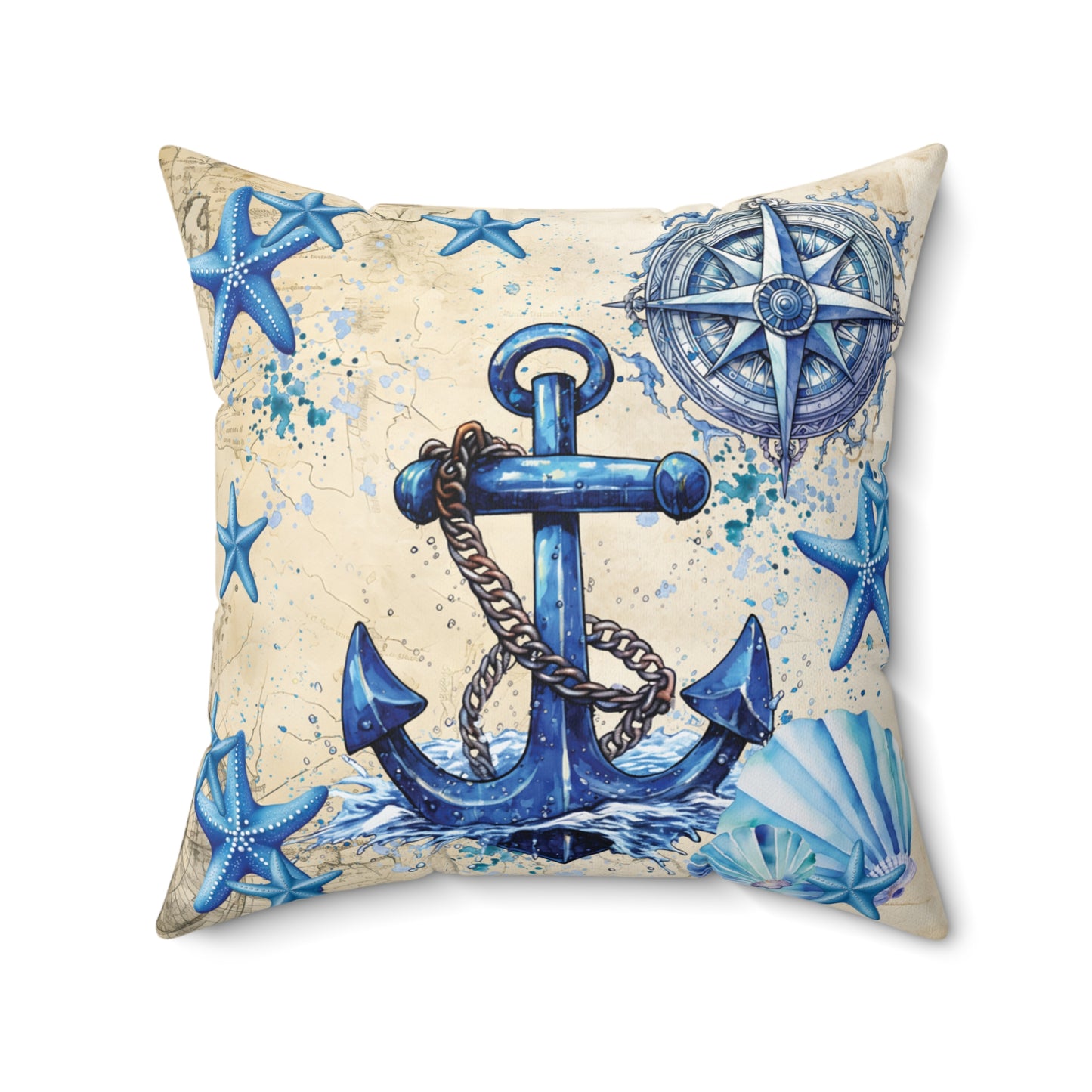 Nautical Polyester Square Cushion, Nautical cushion, Blue Ships Anchor