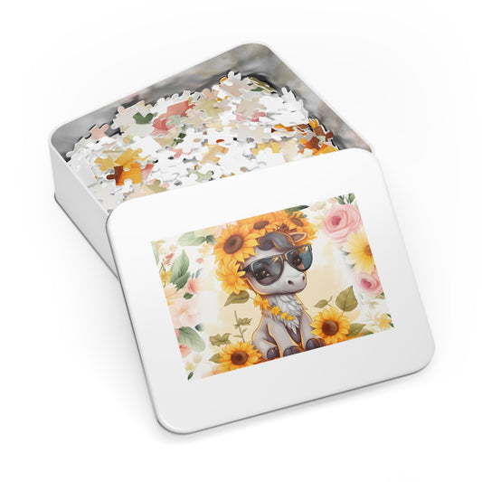 Puzzle, Donkey, Sunflowers, Personalised/Non-Personalised (30, 110, 252, 500,1000-Piece) awd-655