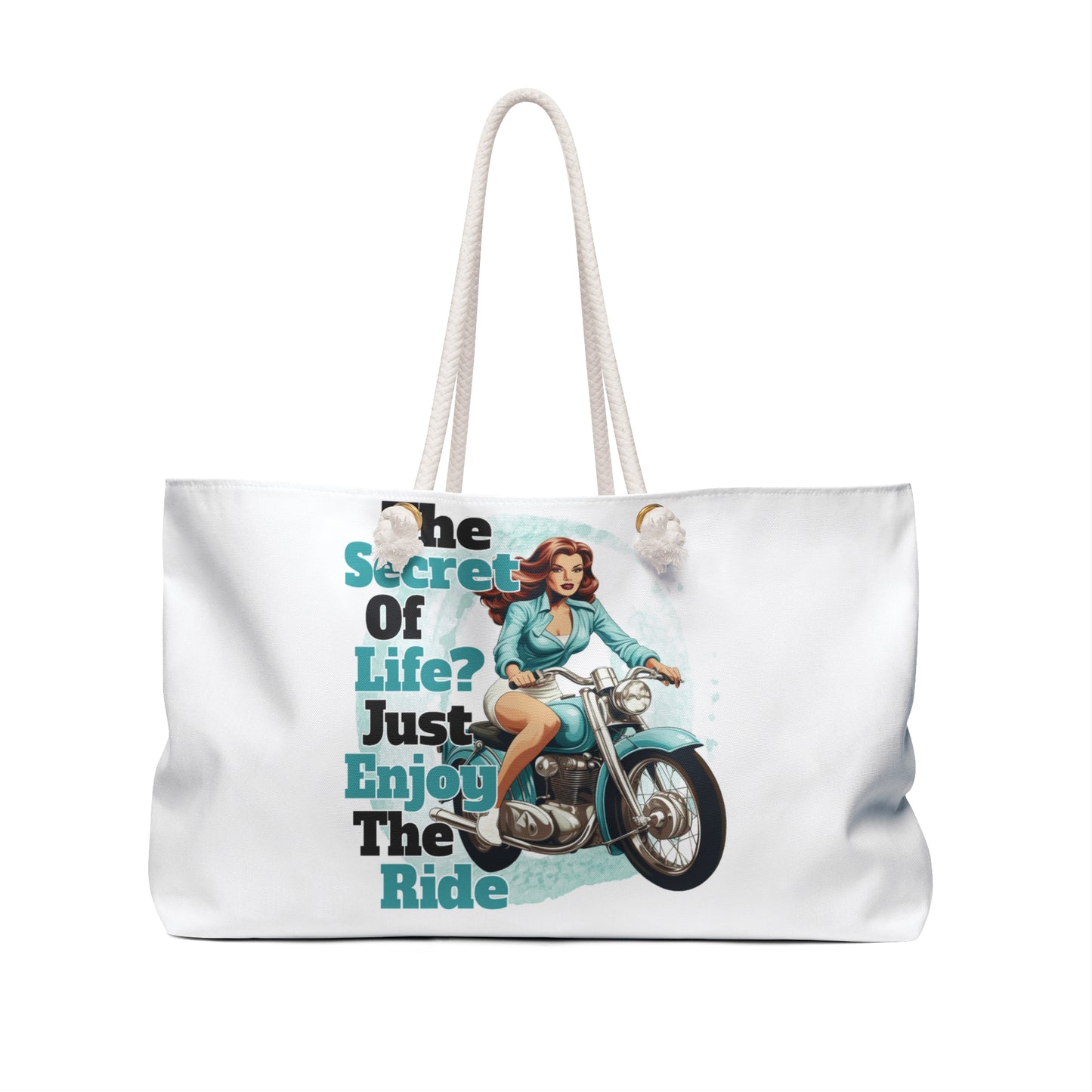 Personalised/Non-Personalised Weekender Bag, The Secret of Life Quote, Motorbike, Large Weekender Bag, Beach Bag, Book Bag