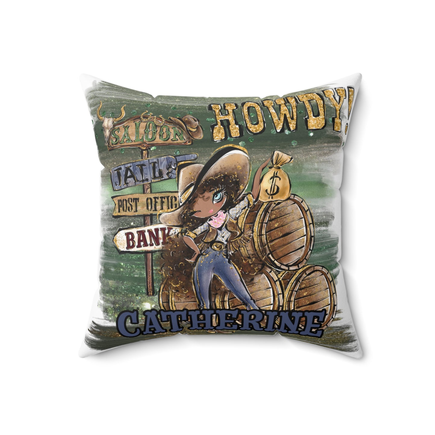 Personalised Howdy Cushion, Brown Curly Hair, Olive Skin, Blue Eyes, Polyester Square Cushion, Christmas cushion