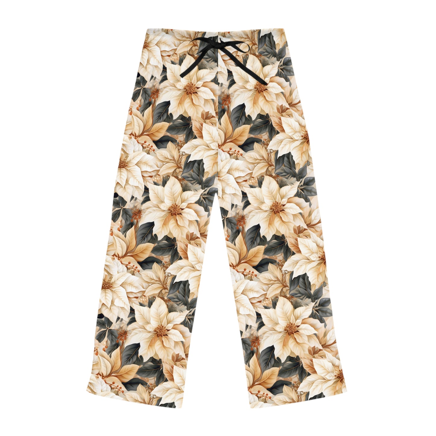 Women's Pyjama Pants, Cream Poinsettia