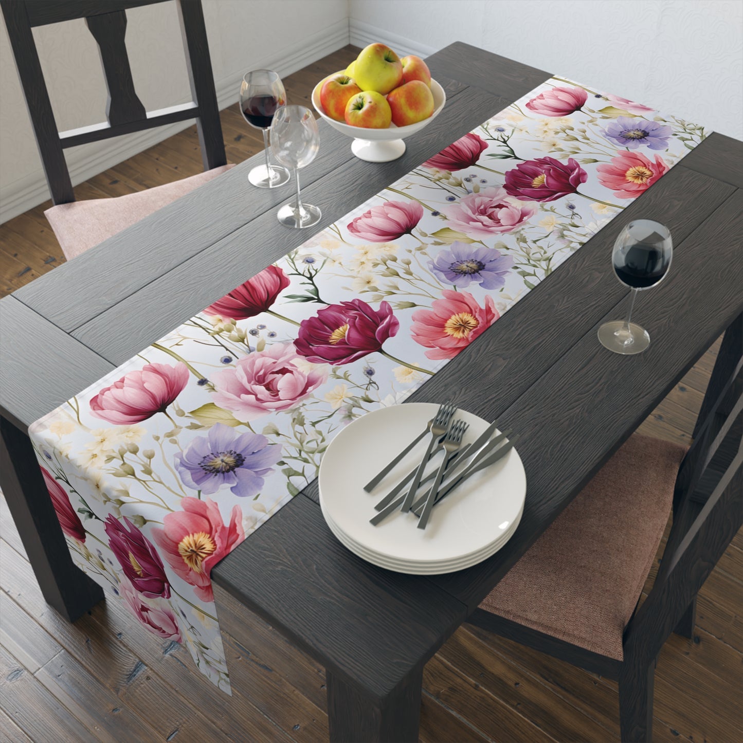 Floral Table Runner, Cotton Twill and Poly Available