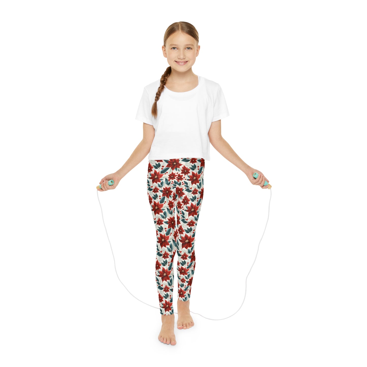 Full-Length Leggings Red Poinsetta Christmas Design