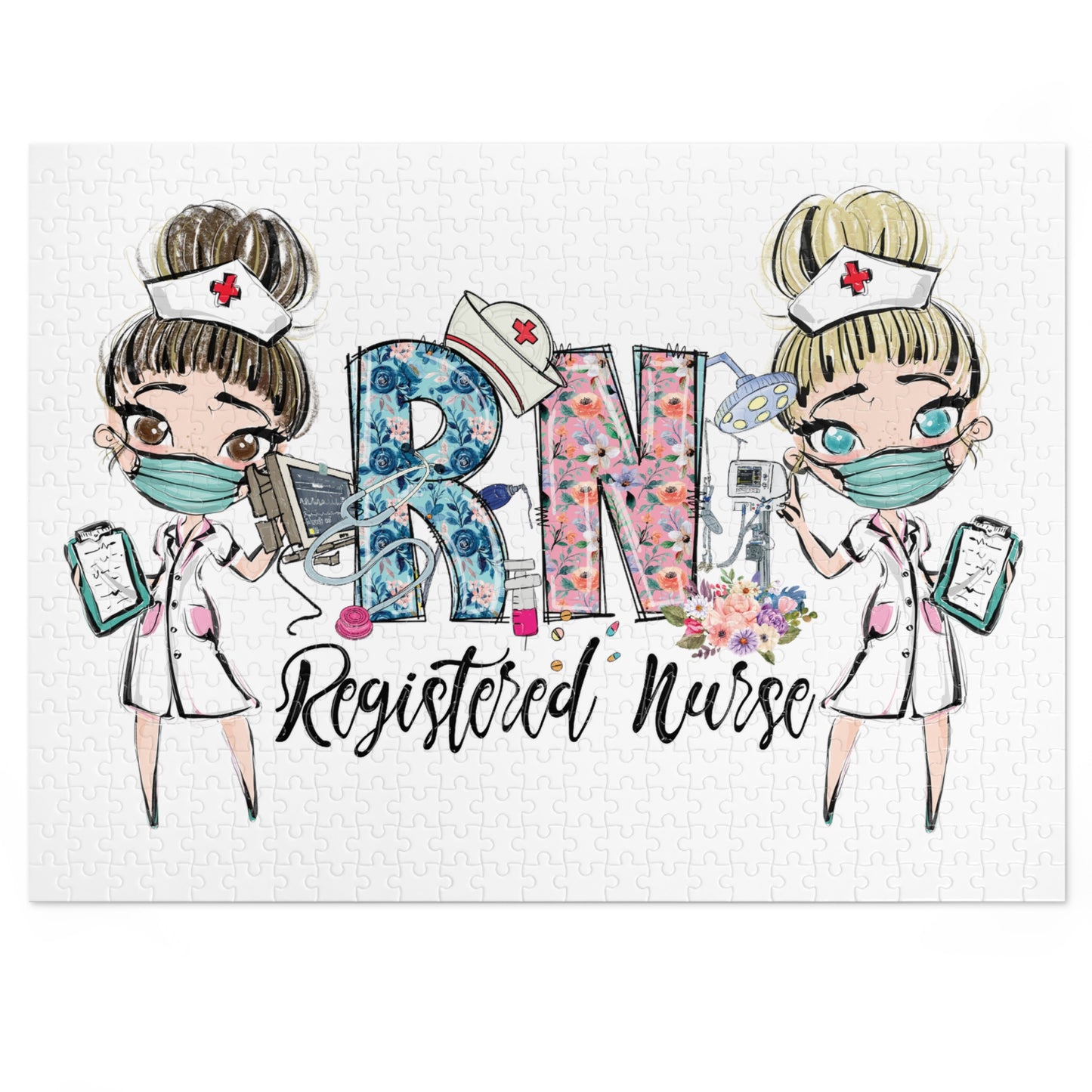 Puzzle, Nurse, RN Nurse, Registered Nurse Floral, Personalised/Non-Personalised (30, 110, 252, 500,1000-Piece) awd-639