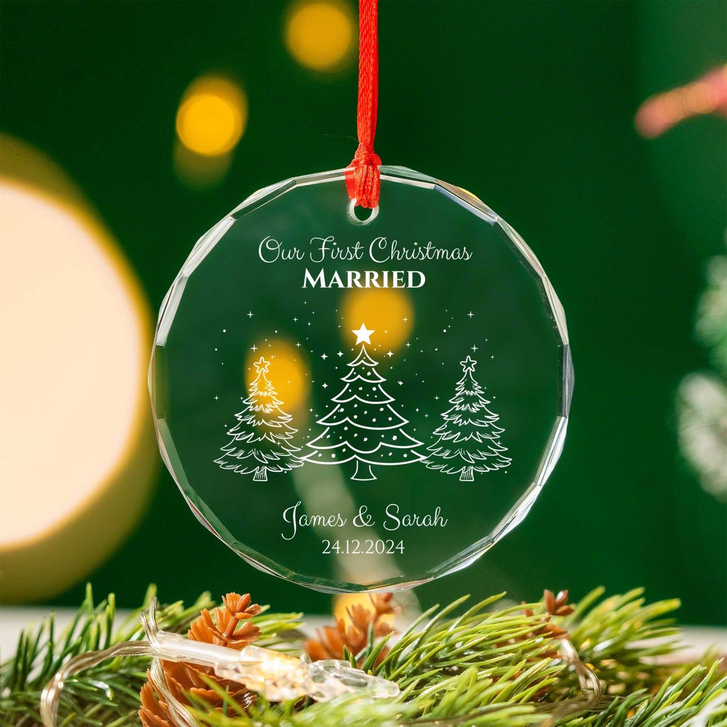 Personalised Glass Our First Christmas Married/Engaged Ornament