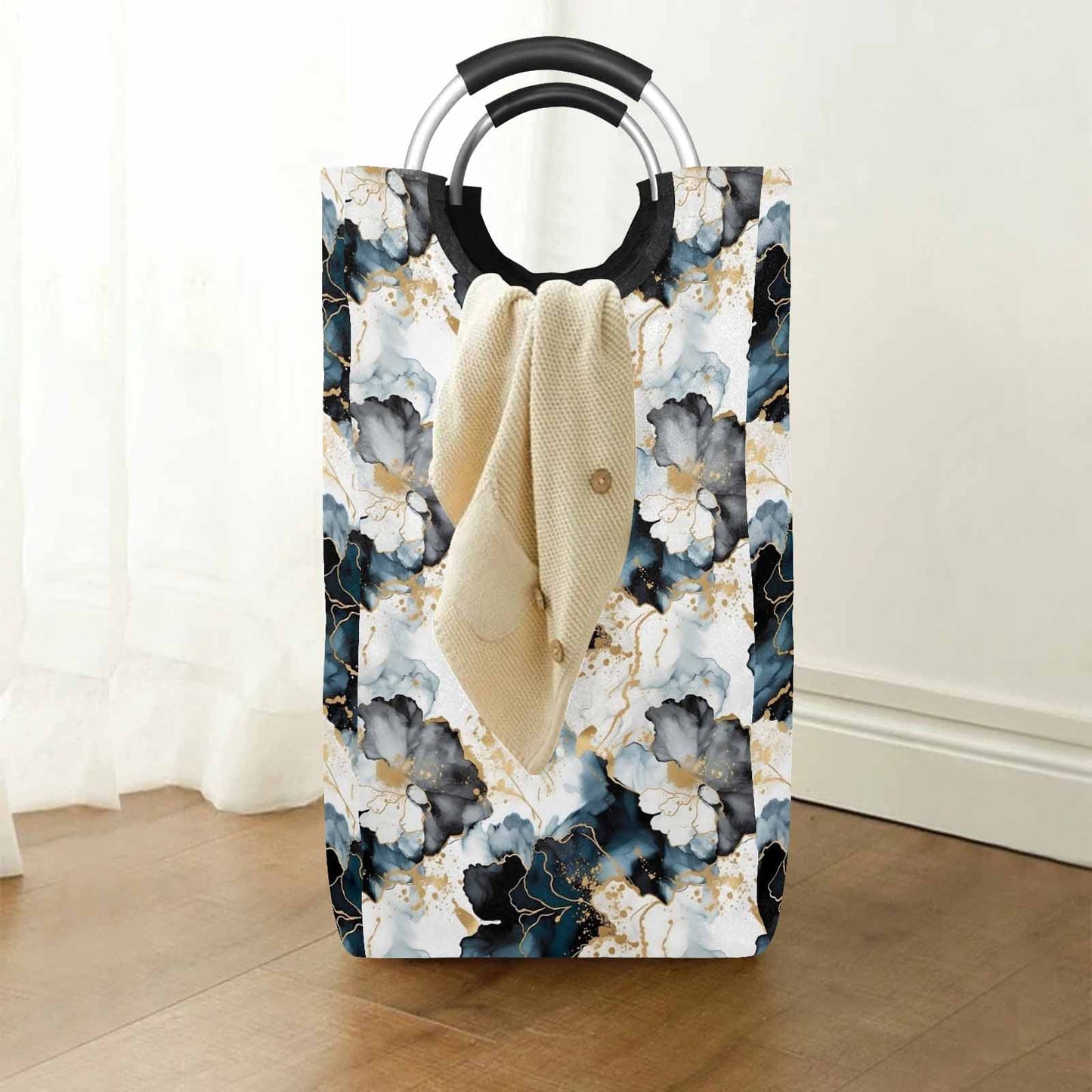 Black Ink Floral  Square Laundry Basket