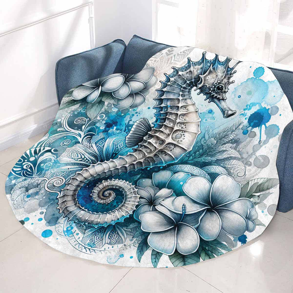 Sea_Animals_Seahorse_Awd351103  Circular Micro Fleece Blanket 47"