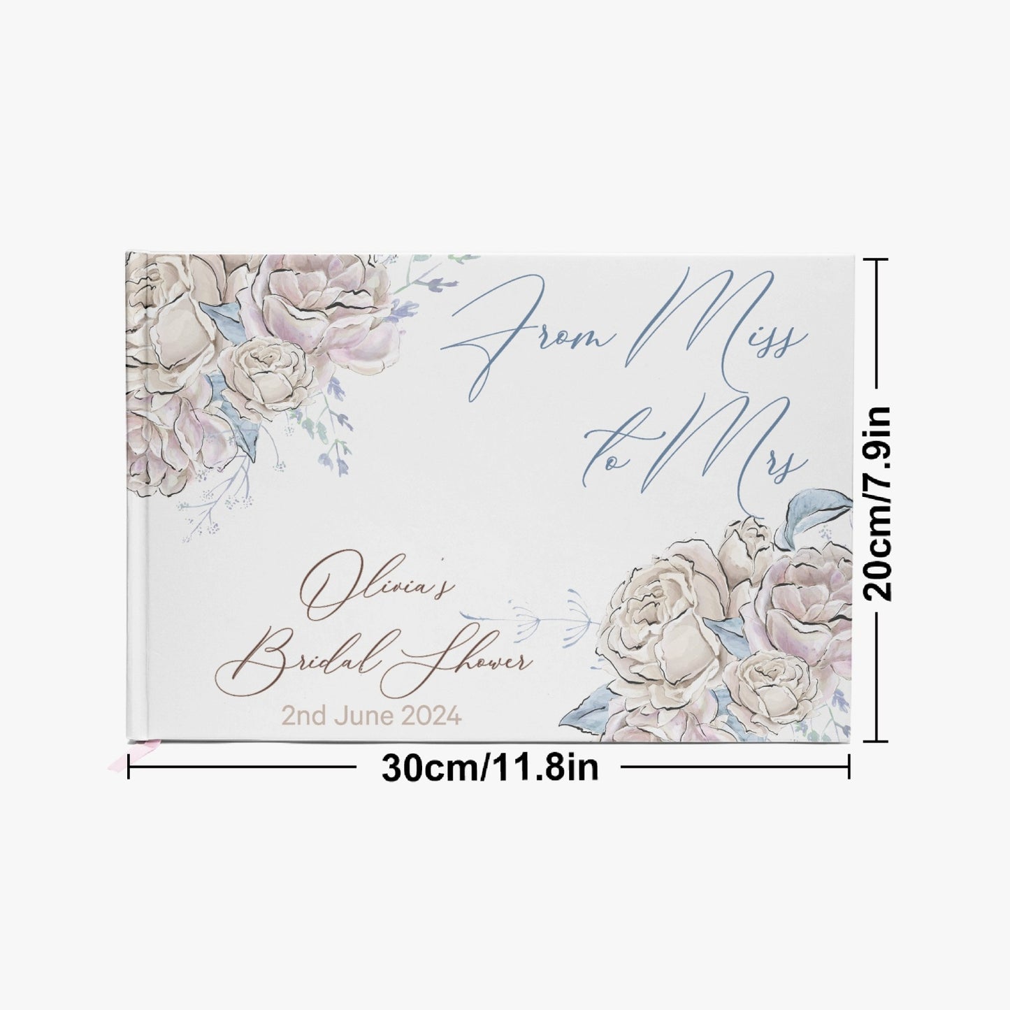 Rectangle Bridal Shower Guest Book, Romance Floral, From Miss to Mrs, Personalised