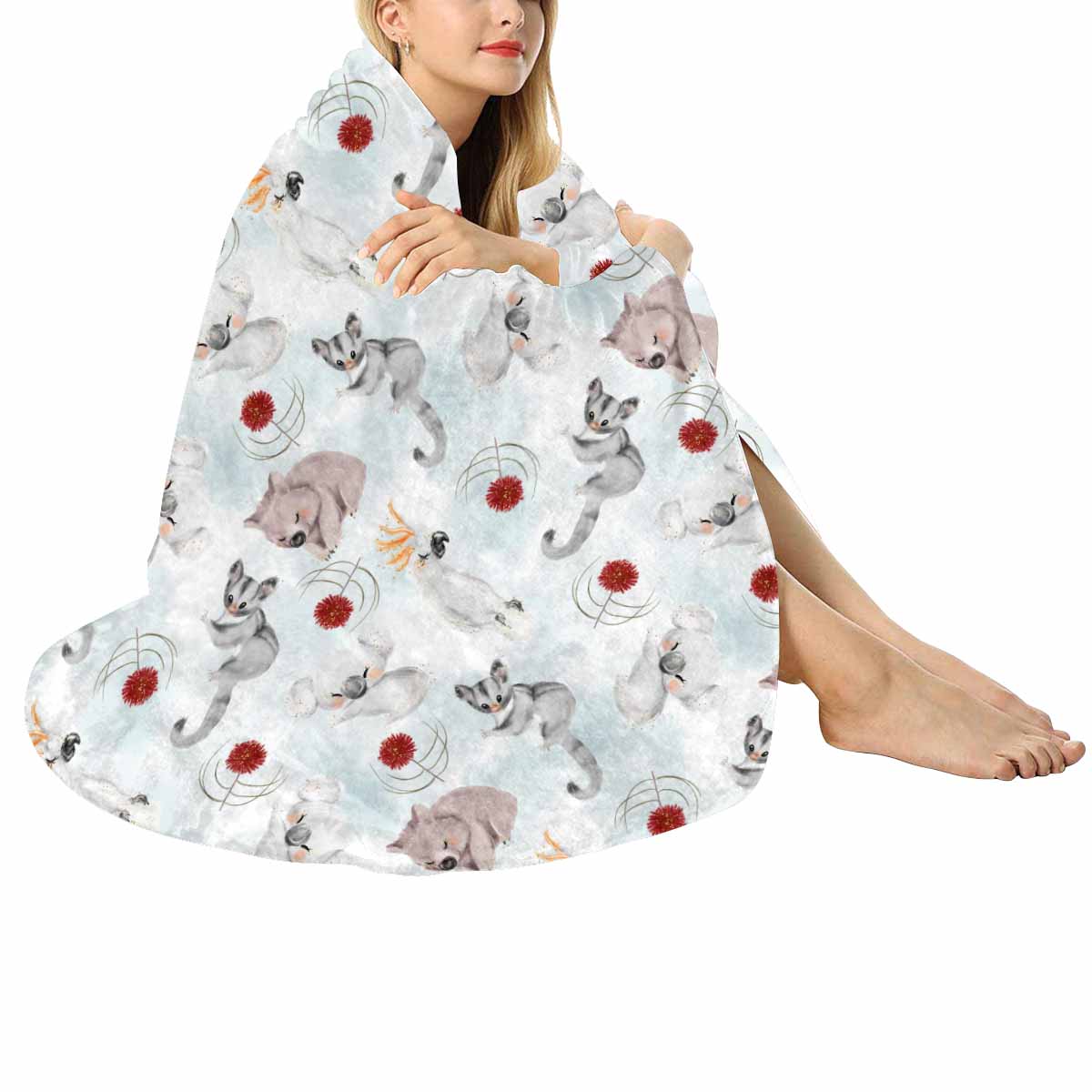 Australian Animals Koala, Sugar Glider, Wombat  Circular Micro Fleece Blanket 60"