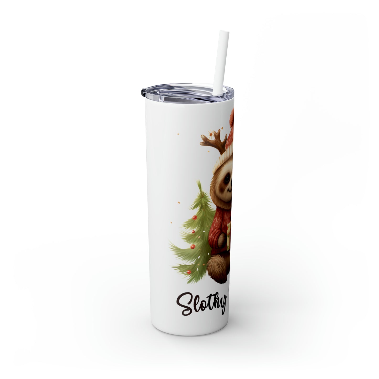 Skinny Tumbler with Straw, 20oz, Christmas, Sloth, awd-814