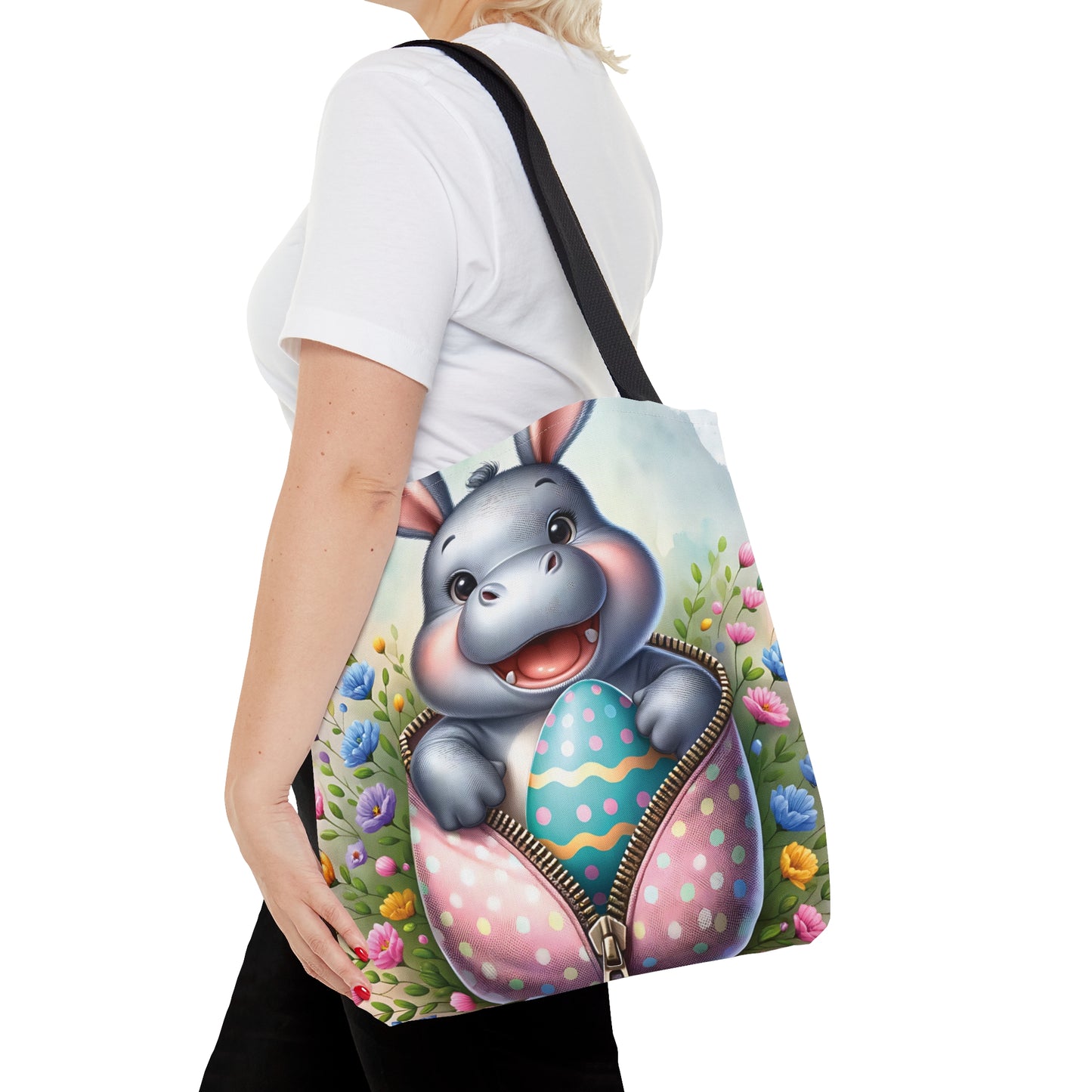 Tote Bag, Easter, Cute Hippo with Bunny ears, Personalised/Non-Personalised Tote bag