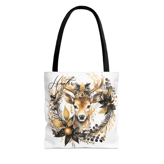 Personalised Tote Bag, Black & Gold Reindeer bag, Christmas Tote Bag, Floral and Non-Floral Personalised/Non-Personalised