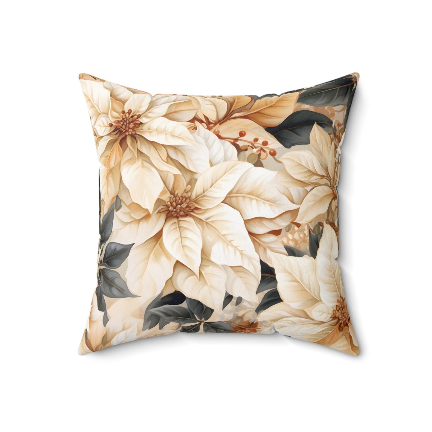 Polyester Square Pillow, Cream Poinsettia