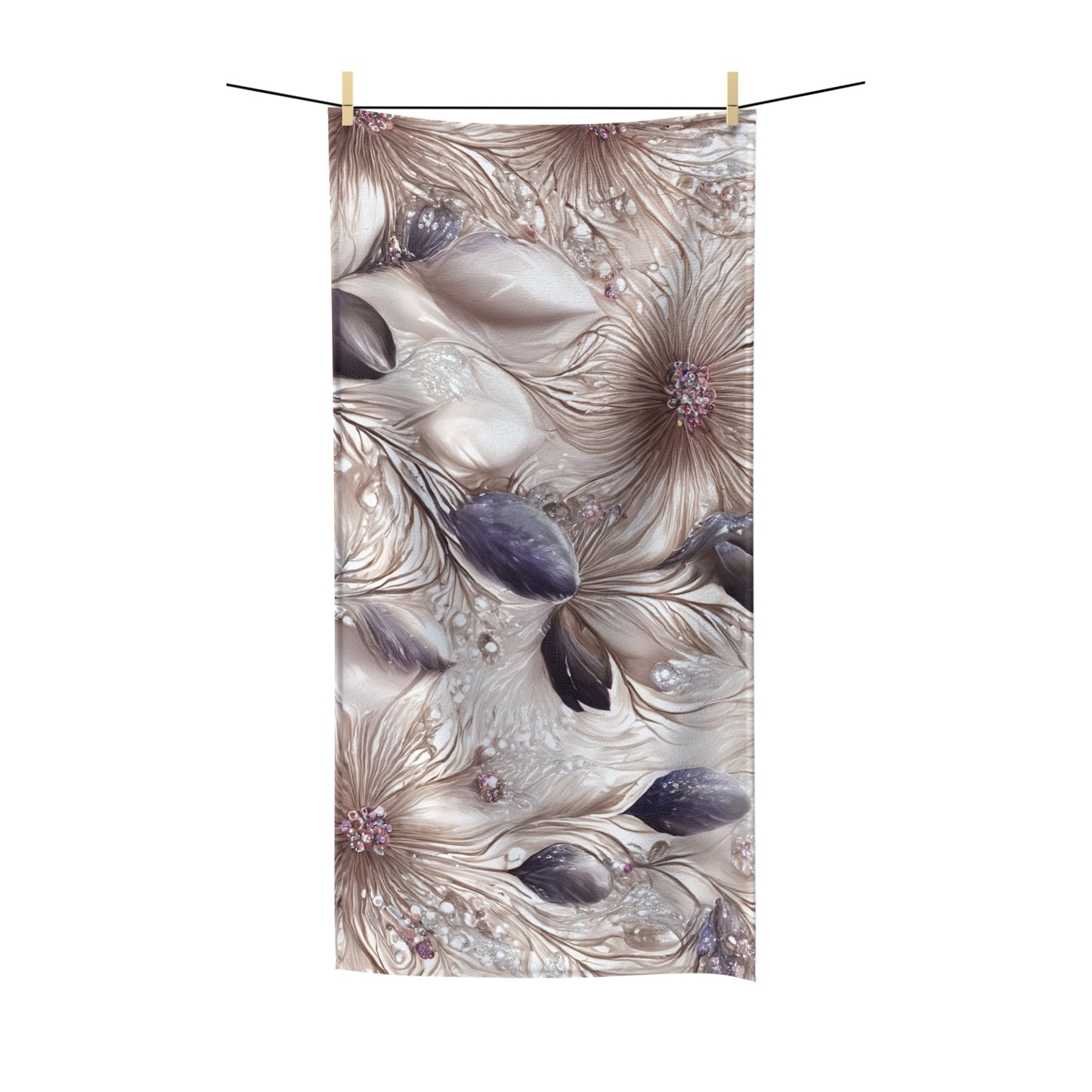 Beach Towel, Beige Floral, Polycotton Towel