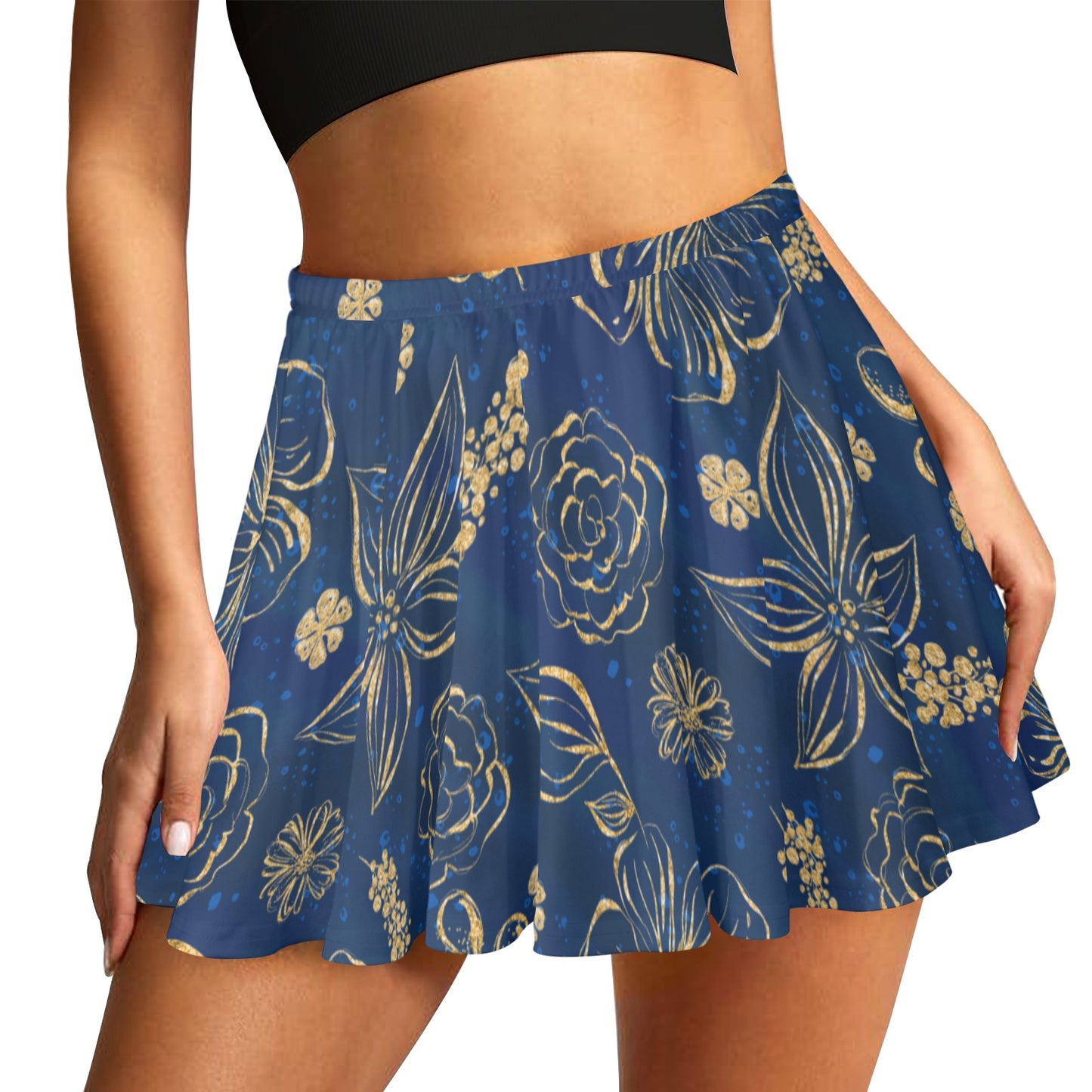 Skater Skirt Blue & Gold Floral Skater Skirt (Model D69)