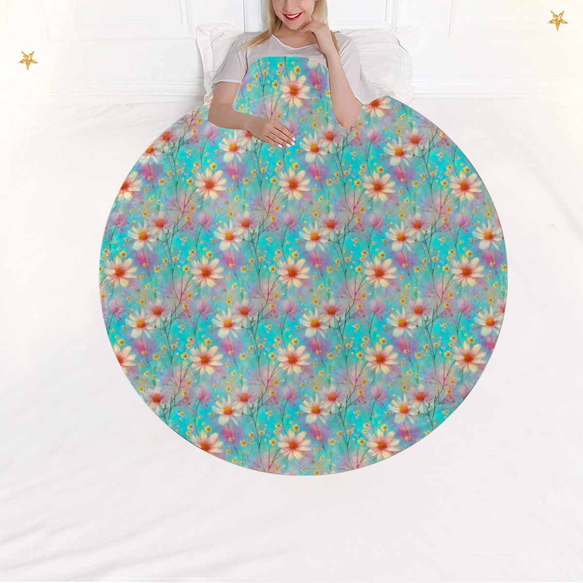 Green Floral  Circular Micro Fleece Blanket 60"