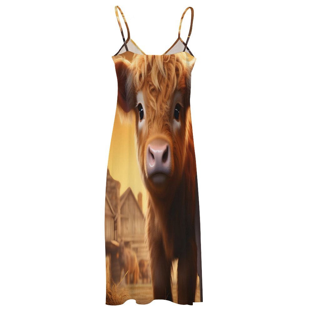 Highland Cow Spaghetti Strap Ankle-Length Dress Long dress