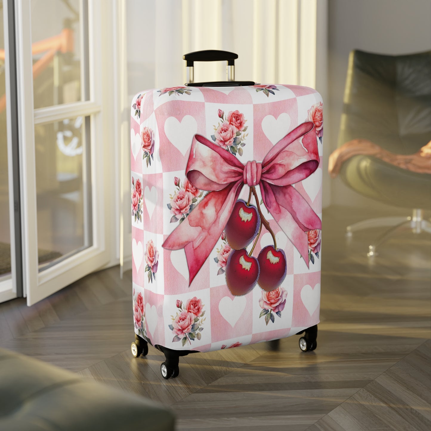 Luggage Cover, Rockabilly, Coquette, Hearts and Roses, Cherries and Ribbon, awd-2518