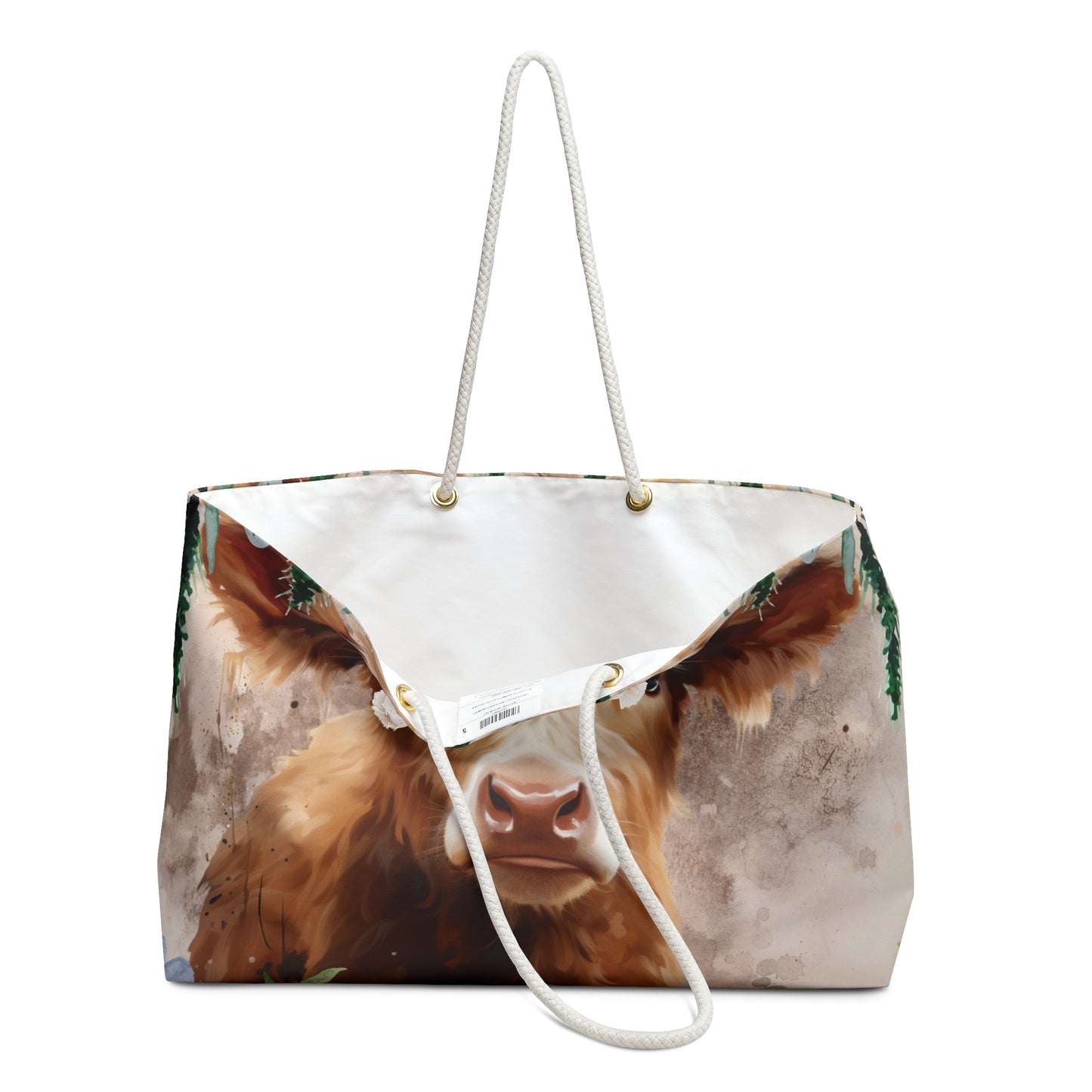 Personalised/Non-Personalised Weekender Bag, Highland Cow, Large Weekender Bag, Beach Bag, Book Bag