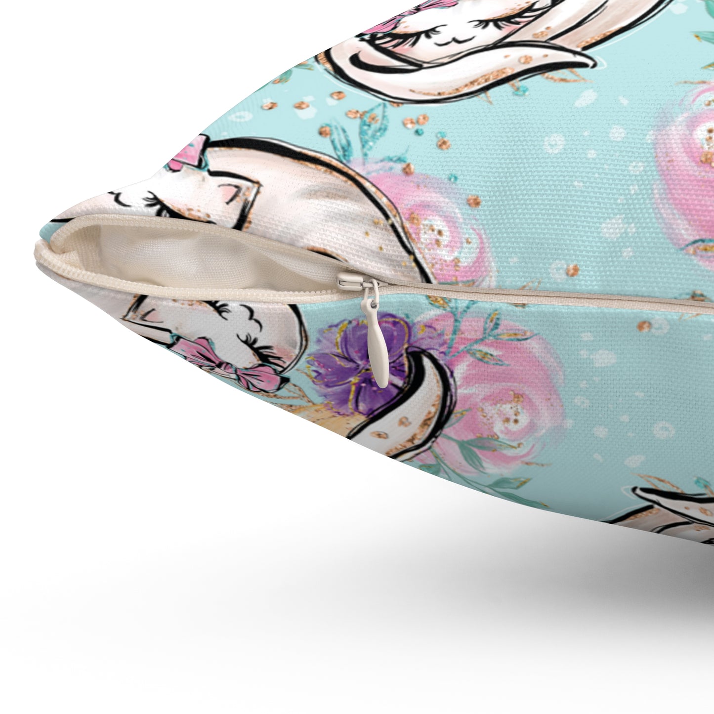 Spun Polyester Square Pillow, Cats Floral Cushion