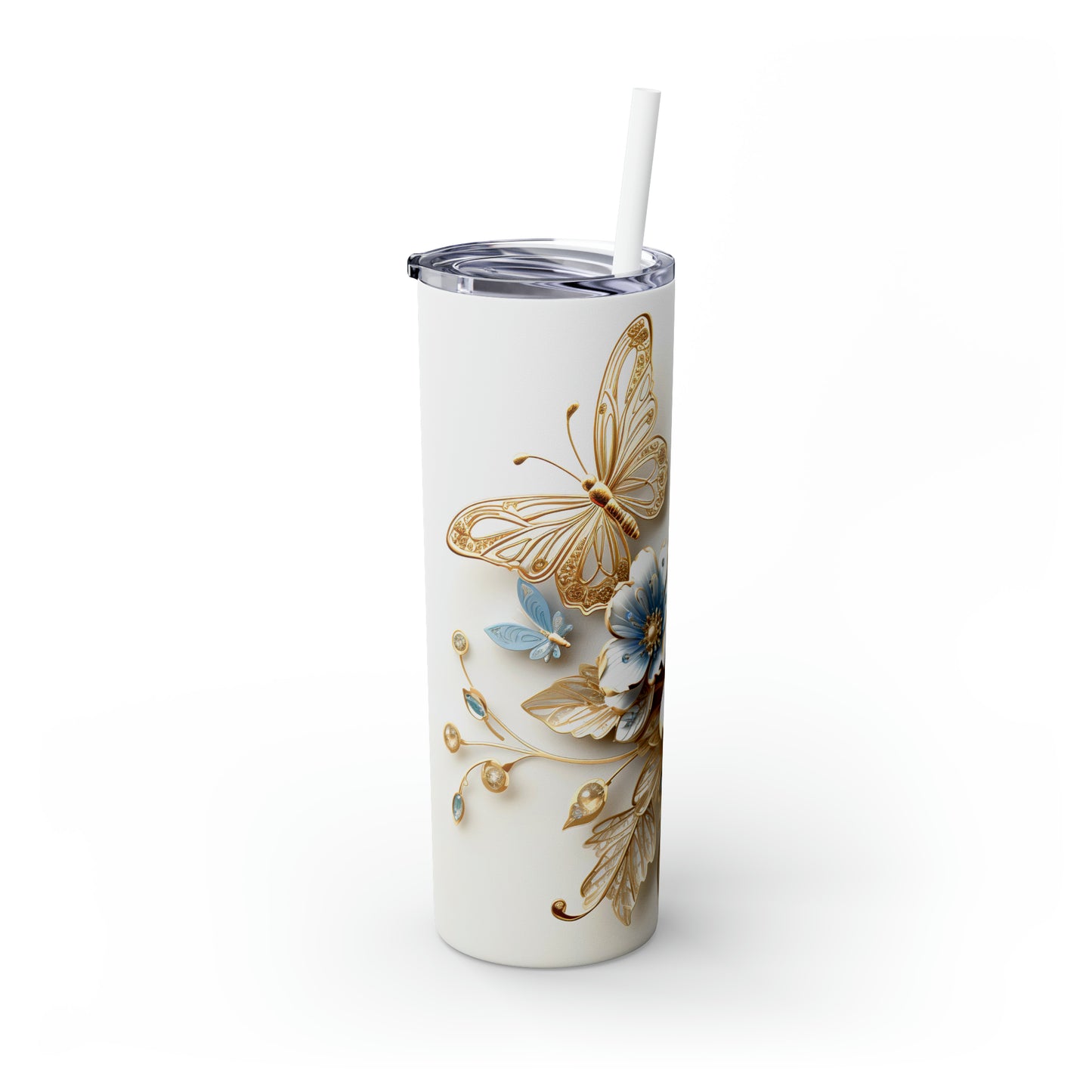 Skinny Tumbler with Straw, 20oz, Floral, awd-415