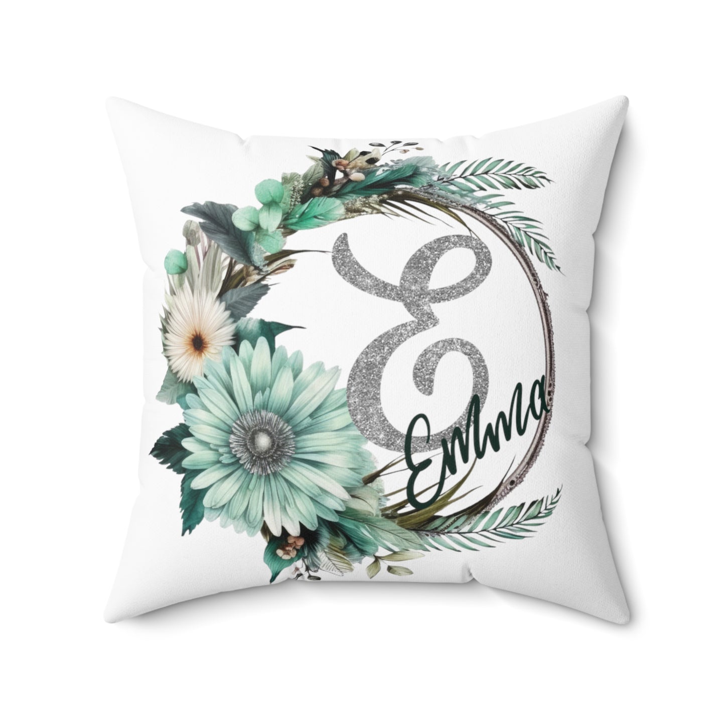 Personalised Green Wreath Cushion, Polyester Square Cushion, Christmas cushion