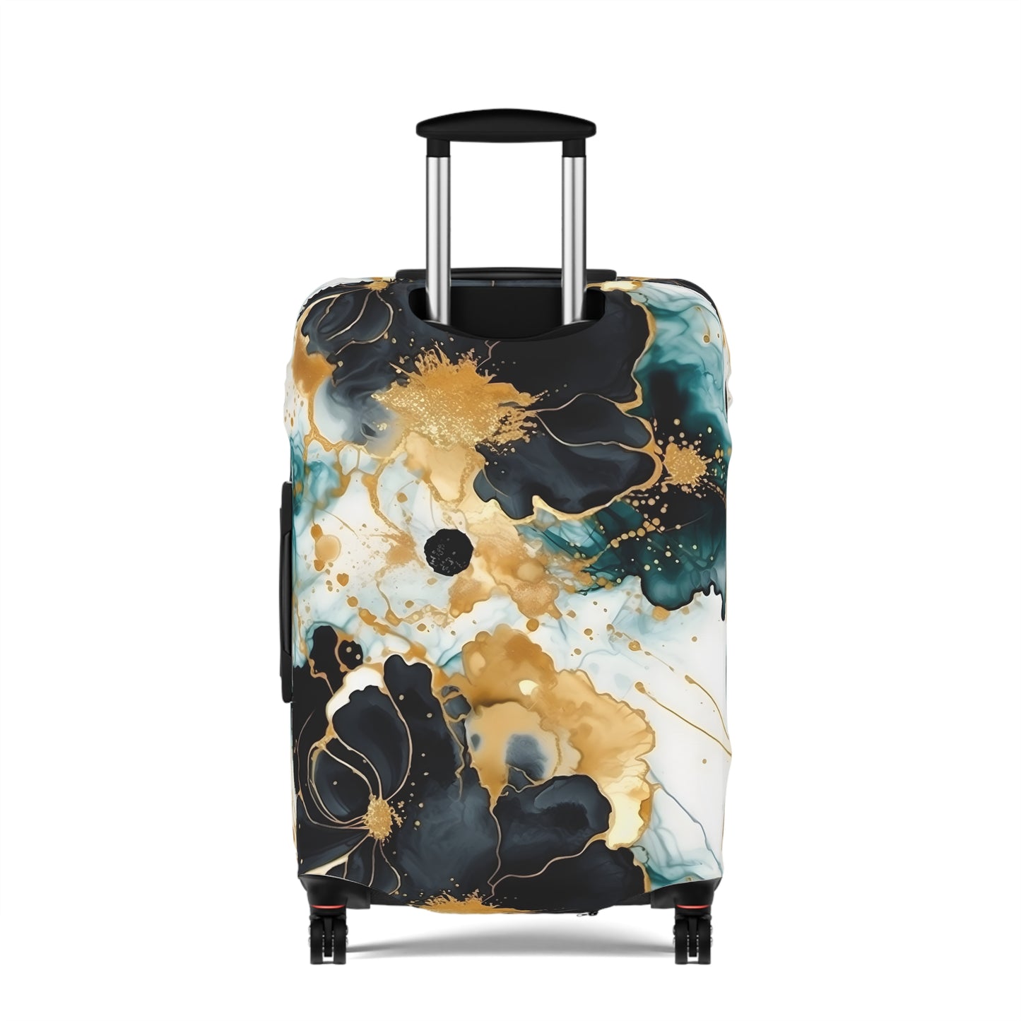 Luggage Cover, Alcohol Ink Black, Green and Gold Floral