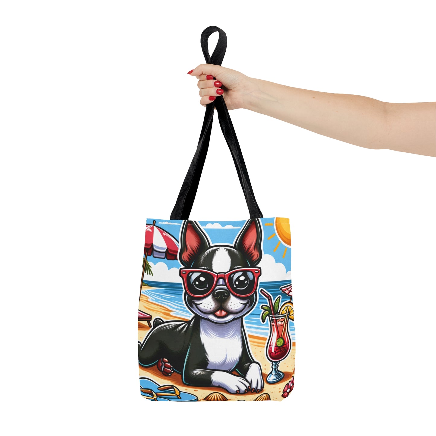 Tote Bag, Dog on Beach, Boston Terrier, Tote bag, awd-1103