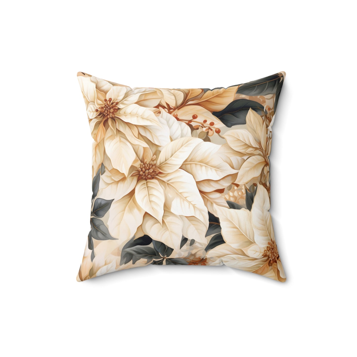 Polyester Square Pillow, Cream Poinsettia