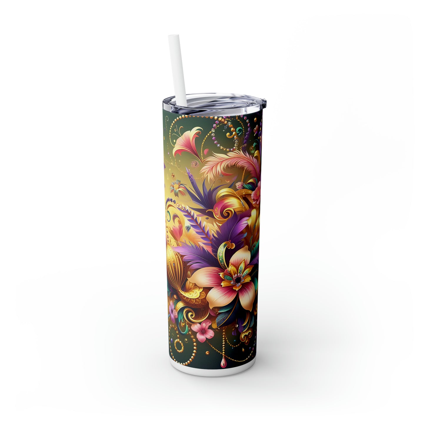 Skinny Tumbler with Straw, 20oz, Floral, awd-303