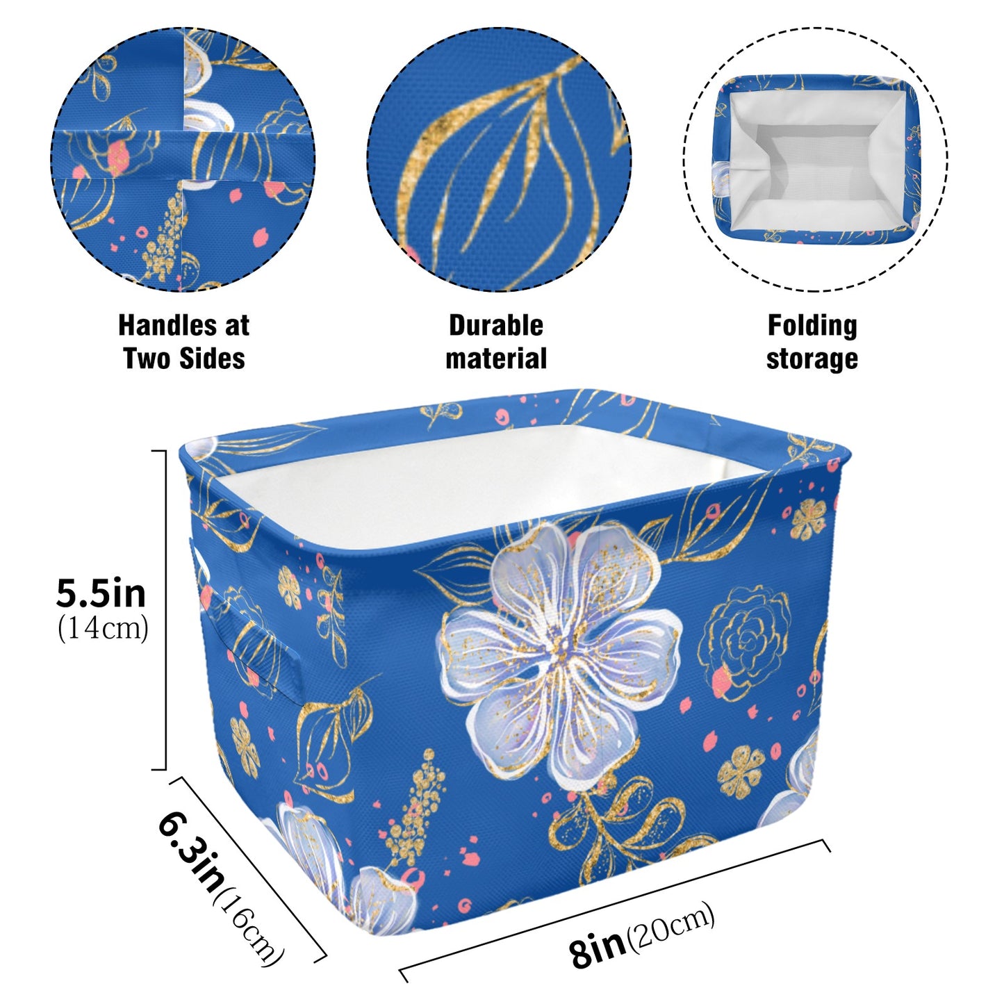 Blue Floral Fabric Storage Basket