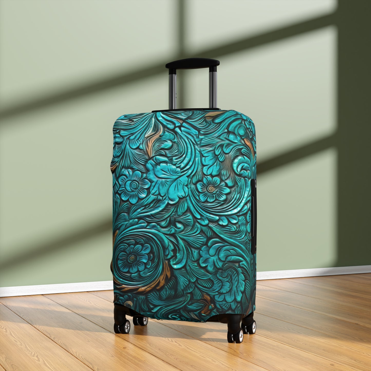 Luggage Cover, Green Tooled Leather Look