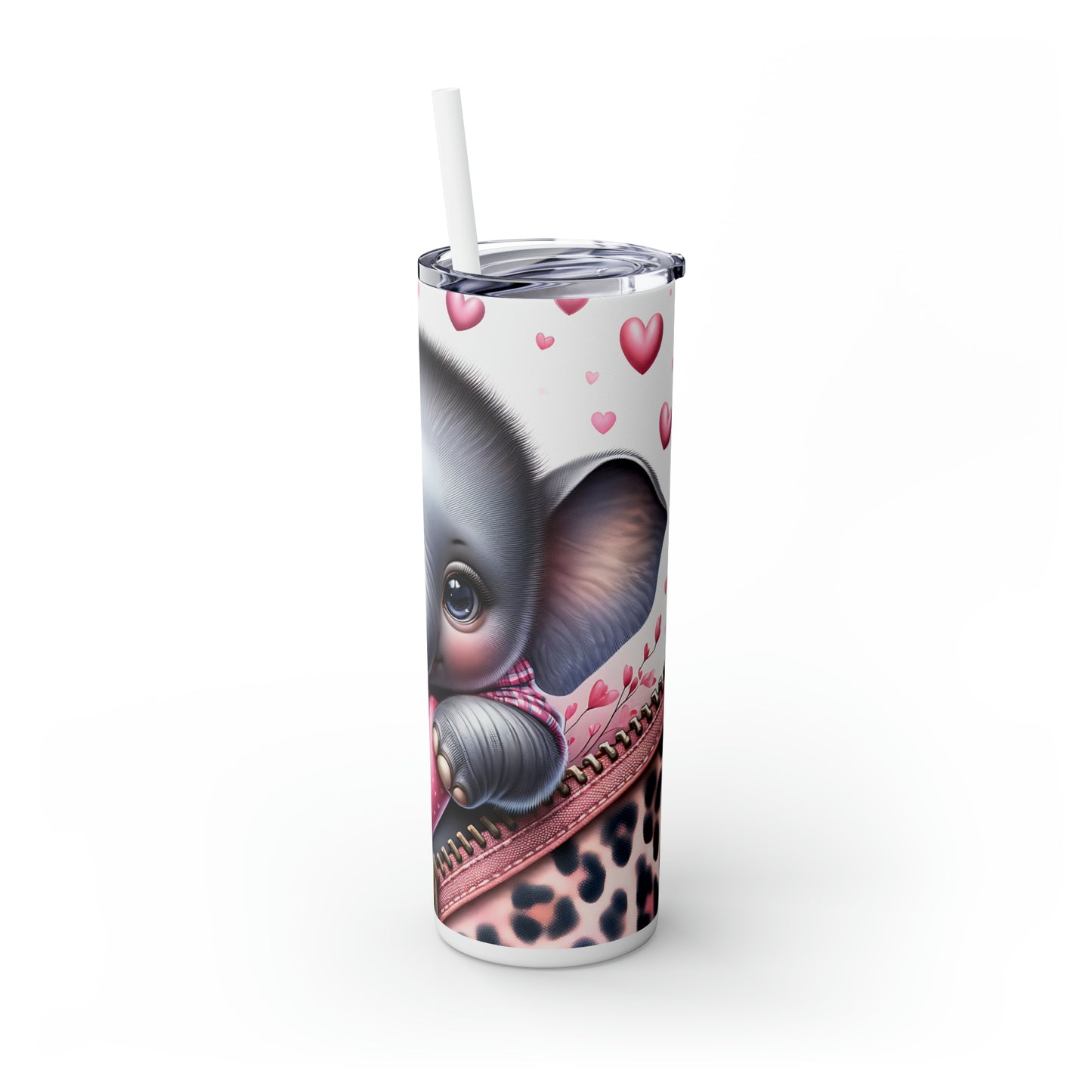 Skinny Tumbler with Straw, 20oz, Elephant, Valentines Day, awd-760