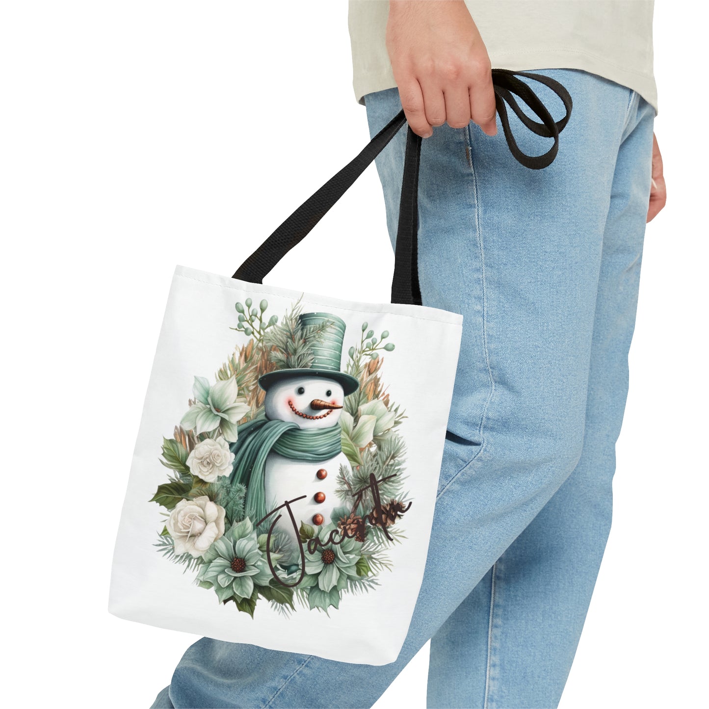 Snowman wreath Personalised Tote Bag, Christmas bag, Christmas Tote Bag, Personalised/Non-Personalised