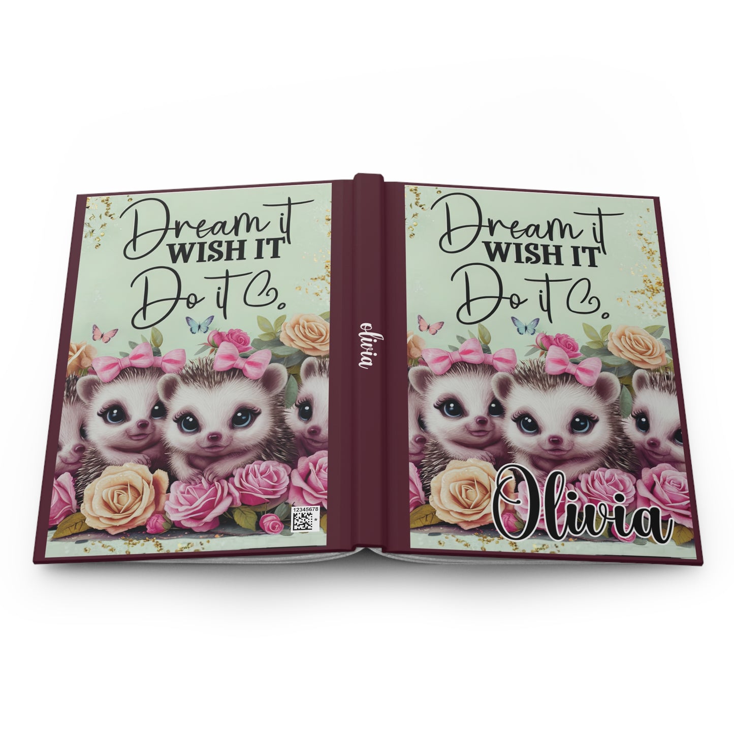 Personalised Hardcover Journal Matte, Hedgehog, Dream it Wish it, Do it, awd-1650