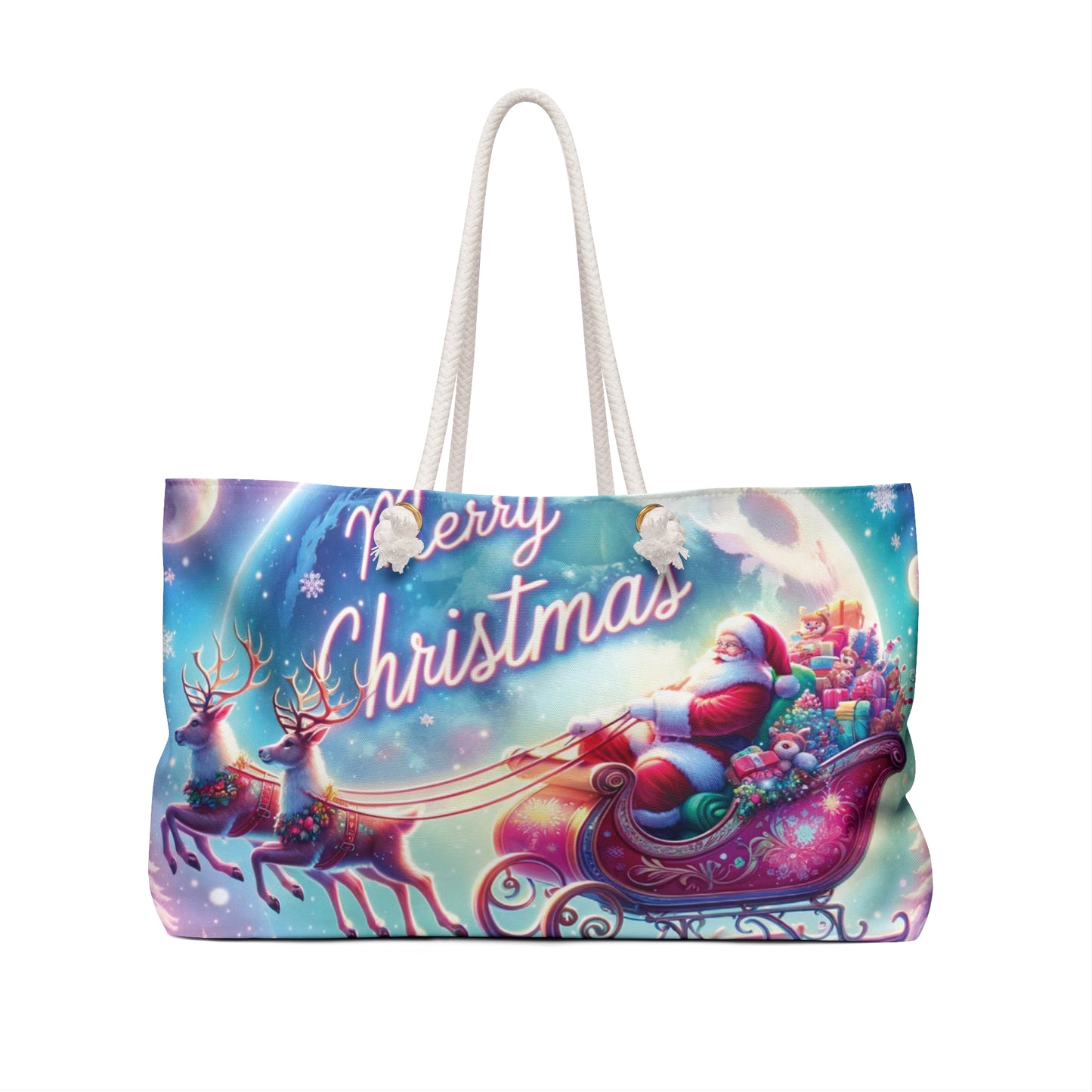 Personalised/Non-Personalised Weekender Bag, Santa, Merry Christmas, Large Weekender Bag, Beach Bag, Book Bag